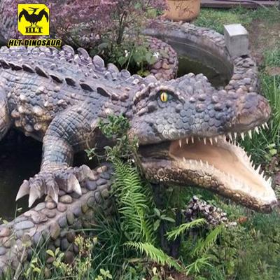 China Amusement Park Decorative Simulation Fiberglass Crocodile Life Size Sculpture for sale