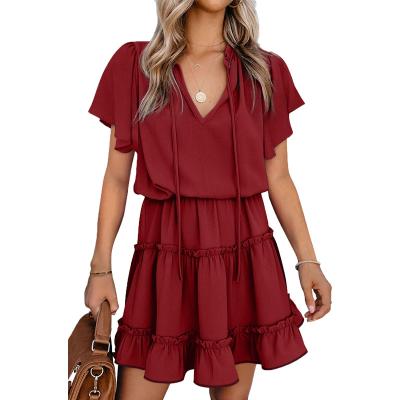 China Summer Sale Anti-static Hot Sleeveless Ruffle Dress Women Casual V-Neckline Loose Dress Women Clothing Vestidos for sale