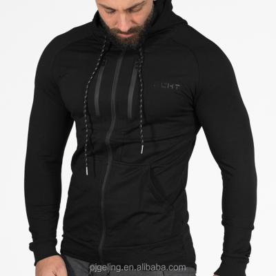 China Breathable Outdoor Train Clothing , Black Zipper Hoodie With Hood For Men for sale