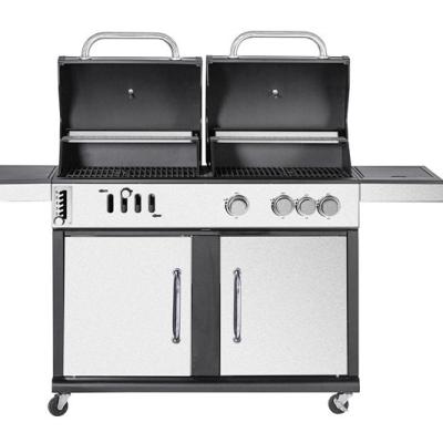 China Portable Adjustable Size Stainless Steel BBQ Grill, 3+1 Burner Gas Grill + Charcoal Grill, Dual Use Charcoal Gas for sale