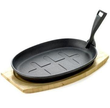 China Amazon Castr Sustainable Iron Preseadoned Sizzlering Pan Round Dish Pizza Plate With Wooden Case for sale