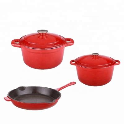 China Sustainable 3 Pcs SET Cast Iron Enameled Cookware for sale