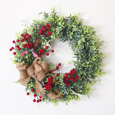 China Eco-Friendly Factory Wholesale Handmade Craft Christmas Wreath with Red Berries and Pinecone for Window Wall Door Decor for sale