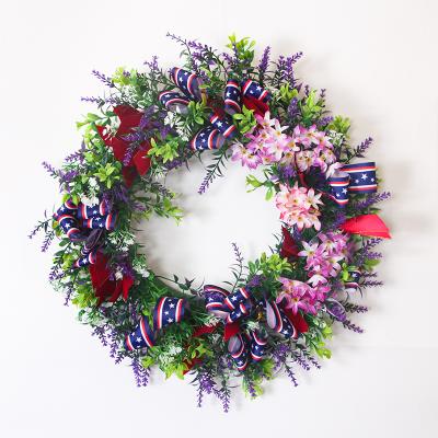 China Wholesale Eco-friendly American Lavender Artificial Flower Props Decorations Christmas Wedding Independence Day Plastic Wreath Garland for sale