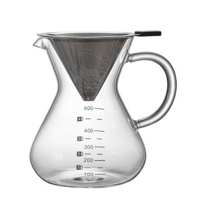 China Viable Pour Over Coffee Accessories Stainless Steel Drip V60 Heat Resistant Brewer With Handle Camping Glass Pot for sale