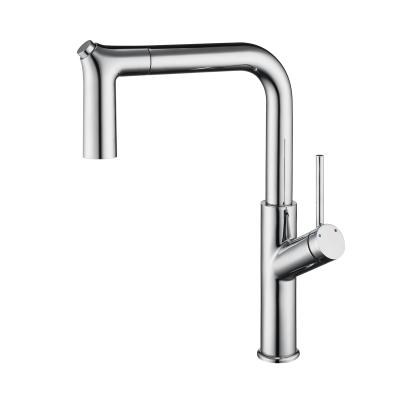 China Contemporary Low Lead Single Handle Long Neck Chrome 2 Function Spray Sink Pull Down Kitchen Faucet Mixer Taps for sale