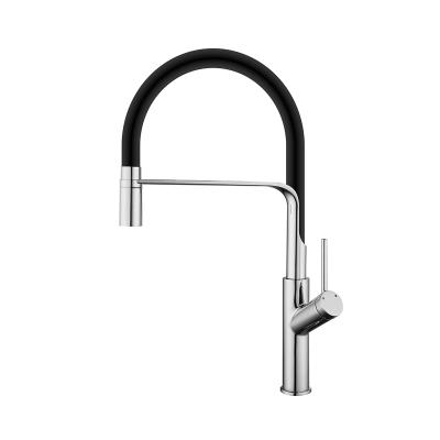 China Contemporary Solid Brass Deck Mounted 360 Degree Silicone Hose Water Faucet Mixer Pull Out Kitchen Faucet for sale