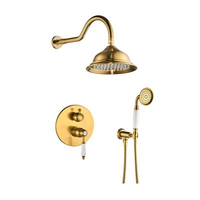 China Without Slide Bar Gold Antique Around Hidden 2 Way Wall Mounted Bathroom Rainfall Shower Faucet Bath Shower Set for sale