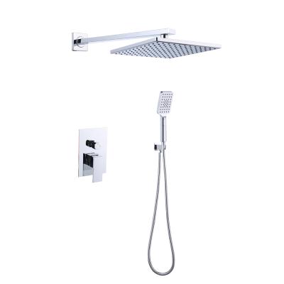 China Square ABS Shower Hand 304 Stainless Steel Wall Mount Bathroom Chrome Free Slide Bar Concealed Shower Faucet Mixer Set for sale