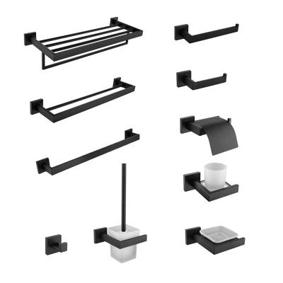 China Modern high quantiay square black accessory set of 304 stainless steel bathroom accessories for sale