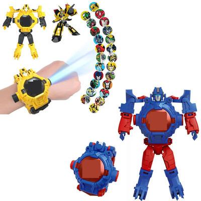 China LED Lighting Cheap Wholesale Kids Cardboard Plastic Diecast Watch Robot Transformed Toy for sale