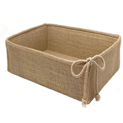 China Viable Exquisite Handmade Natural Canvas Fruit Basket Storage Folding Laundry Basket for sale