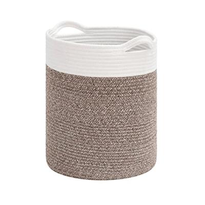 China Large Sustainable Cotton Woven Basket With Handles Large Covering White Gray Coiled Rope Basket Storage Basket For Living Room for sale