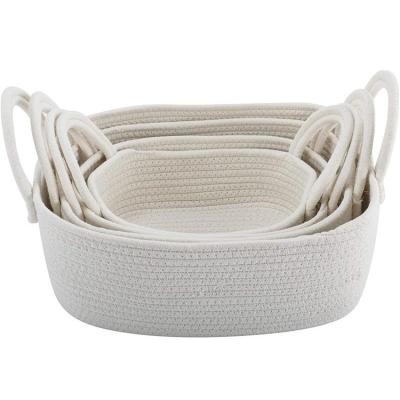 China Sustainable Cotton Rope Basket With Two Handles Woven Laundry Basket For Various Rooms And Corner Space Cover Storage Basket for sale