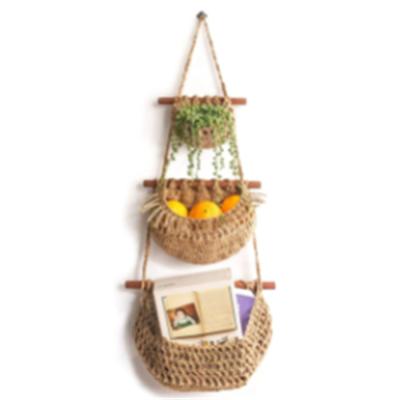 China Viable 3 Jute Hanging Wall Basket Quantity Wall Plant Top Basket Set With Handle Cotton Hanging Baskets for sale