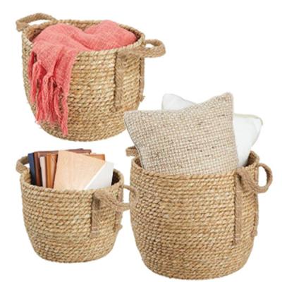 China Minimalist Set Laundry Basket Wicker Kitchen Storage Basket Cotton Rope Plant Jute Woven Vegetable Basket 3 for sale