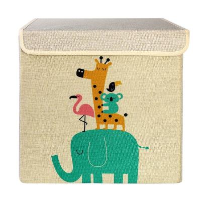 China Viable Kid Storage Box Cartoon Cloth Storage Boxes Trash Cans With Lid For Kids Toy Storage for sale