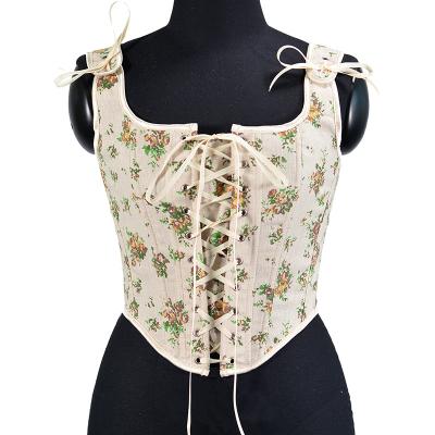 China Yellow Rose Print Lace Up Corset New Style Soft Antibacterial Yellow Top Framing With Straps Overbust Corselet Bustier Aesthetic Vest for sale