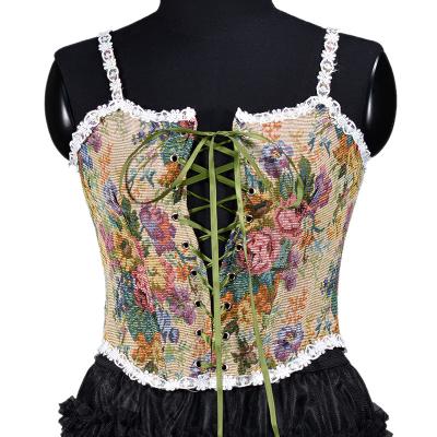 China Antibacterial Women Sexy Party Club Ladies Designer French Vintage Print Elegant Halter Tops Bustiers Chic Tops Floral Corset Shirts for sale