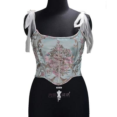 China Antibacterial Sexy Bustier Top Framing Square Collar Satin Shapewear Party Club Suit Embroidery Corset Strap Vest for sale