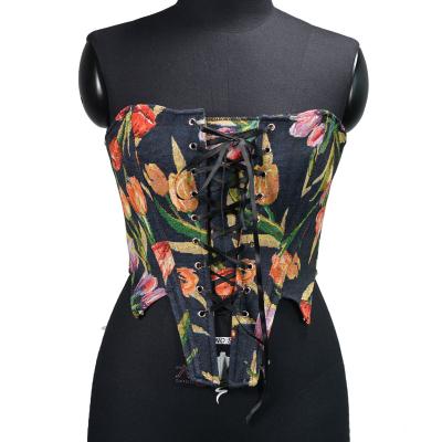 China High Street Antibacterial Women's Rich Tulips Petal Bustier Cropped Camisole Embroidered Tops Overbust Corset Crop Streetwear for sale