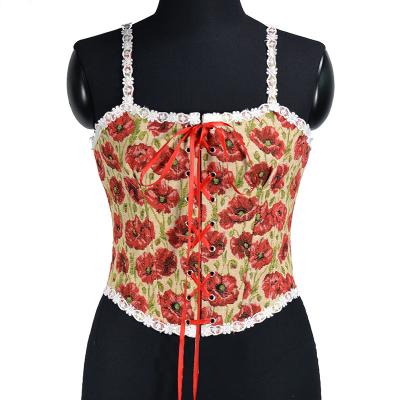 China Antibacterial Women's Lace Up Boned Overbust Corset Lift Up Bustier Floral Crop Camisole Body Shaper Slim Fit Top Bodice for sale