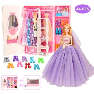 China DIY TOY Fashion Dollhouse Furniture 44 Items=1 Wardrobe+11 Clothes+10 Shoes+22 Doll Accessories for 11.5inch Girl's DIY Doll Play Toy Gift for sale