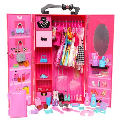 China Fashion 69 Sets=Dollhouse Furniture Wardrobe+68 Doll Accessories Dress Clothes Shoes Handbag For 11.5' Doll Kid Girl Toys Gifts for sale