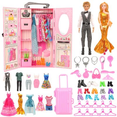 China Mini Toy Fashion Dollhouse Furniture Wardrobe Doll Dress Up Clothes Shoes Trunk Accessories Set Cabinet For Ken11.5inch Doll Kids Girl Toys for sale