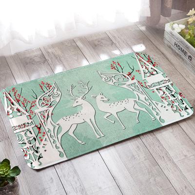 China 3D Print Cartoon Deer Flannel Bath Mat Floor Door Mats Durable Non-Slip Durable Bathroom Covers Absorbent Kitchen Rug Mat for sale