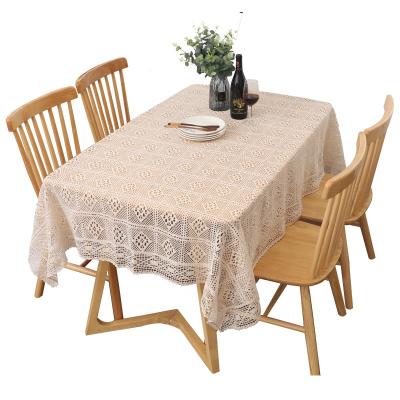 China Retro garden waterproof hollow out pure cotton tablecloth round lace plain p background cloth plaid tablecloth oval lace for sale