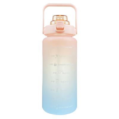 China 2000ml 2L Bpa Free Stocked Large Capacity Portable Gym Sports Plastic Water Bottle With Straw And Handle for sale