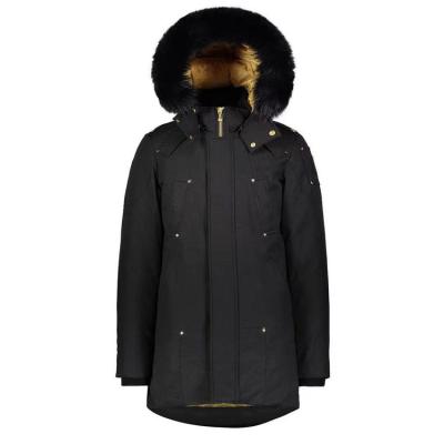 China Anti-wrinkle Mens Black Fox Fur Hood Down Parka Winter Long Coat Overcoat Canada Moose Jacket for sale