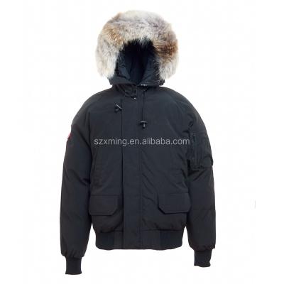 China Canada Waterproof Winter Down Jacket Men Coyote Fur Trim Hooded Stripper Jacket for sale