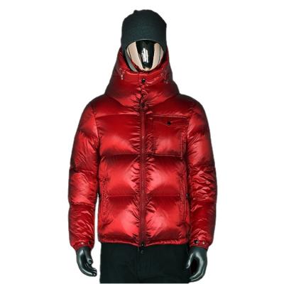 China Anti-Wrinkle Winter Stripper Jacket Waterproof Hooded Men Quilted Shiny Bomber Down Jacket for sale