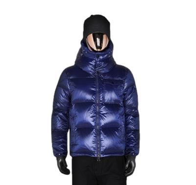 China Anti-Wrinkle Mens Winter Blue Down Coat Light Weight Hooded Stripper Jacket Mens for sale