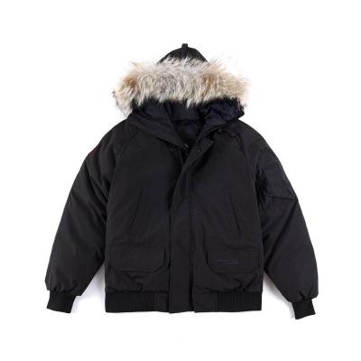 China Anti-Wrinkle Custom Down Jacket Mens Winter Coat Fur Trim Hooded Bomber Jackets for sale