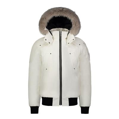 China Custom Made Winter Waterproof Mens Fox Fur Hooded Bomber Filled Down Jacket for sale