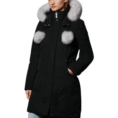 China White Hooded Duck Down Coat Women's Long Down Jacket Stirling Waterproof Fur Parka Winter Long Coat for sale