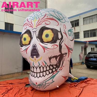 China Wholesale Price Military Inflatable Skull Head Balloon, Inflatable Colorful Skeleton Head For Lighting Hanging Decoration for sale