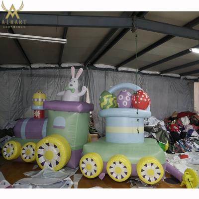 China PVC Tarpaulin/Oxford Cloth/Easter Holiday Optional Store Outside Lovely Decoration Inflatable Rabbit Train With Eggs Balloon for sale