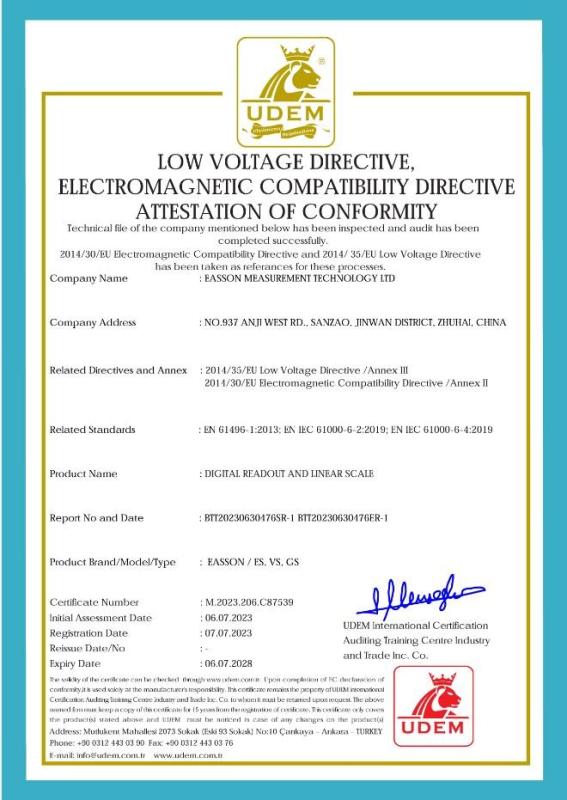 LVD and EMC of Europe - Zhuhai Easson Measurement Technology Ltd.