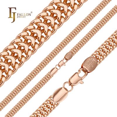 China F84100289 FJ Fallon Fashion Jewelry CLASSIC Two Way Link Cuban Chains Double Plated in White Gold, Rose Gold, Two Tone Brass Based for sale