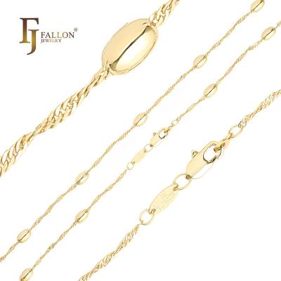 China CLASSIC 54100036 FJ Fallon Fashion Jewelry Oval Beads Singapore Link Chain Plated in 14K Gold Brass Based for sale