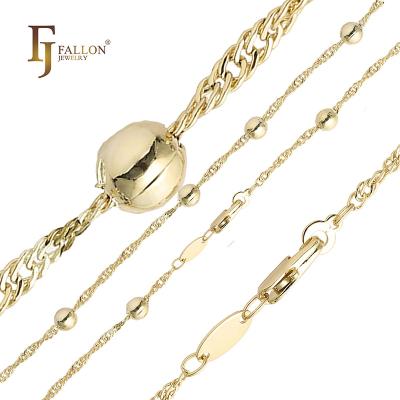 China CLASSIC 54100045 FJ Fallon Fashion Jewelry Round Beads Singapore Link Chain Plated in 14K Gold Brass Based for sale