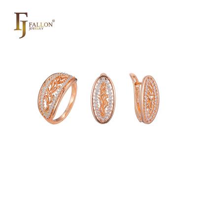 China F91200534 FASHIONABLE FJ Fallon Fashion Jewelry Luxurious Leaves Cluster Jewelry Set Rose Gold Two Tone Brass Plated Based for sale