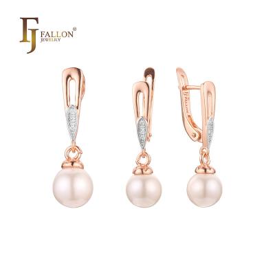 China F91200515 FJ Fallon Fashion Jewelry FASHIONABLE Pearl Jewelry Dropping Set Rose Gold Two Tone Brass Plated Based for sale