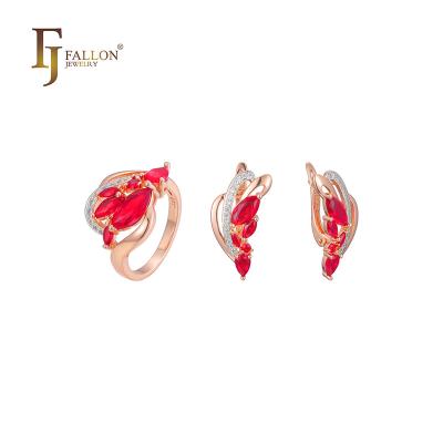 China F91200536 FJ Fallon Fashion Jewelry Trendy Red Group Jewelry Set CZ Plated Rose Gold Two Tone Brass Based for sale