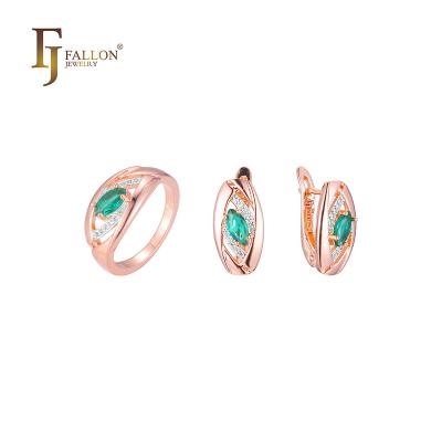 China FJ Fallon Fashion Jewelry F91200482 FJ Fallon Fashion Jewelry Solitaire Marquis Emarald Jewelry Set Rose Gold Two Tone Brass Plated Based for sale