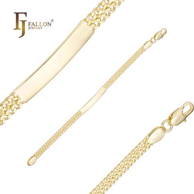 China Cuban Link 55190053 FJ Fallon Fashion Jewelry 14K Oro Yellow Gold Double Plated Copper Mens ID Bracelets Engravable Customizable Cuban Link for sale